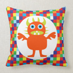 Funny Orange Monster Creature Bright Color Blocks Throw Pillow
