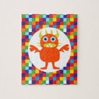Funny Orange Monster Creature Bright Color Blocks Puzzles