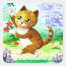 Funny Orange Tabby Cat Flowers Creationarts Sticker