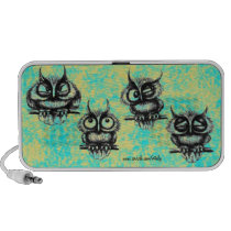 Funny owls pen ink drawing art speakers