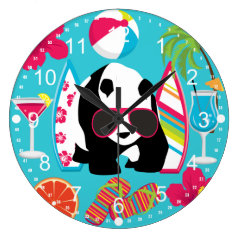 Funny Panda Bear Beach Bum Cool Sunglasses Surfing Wall Clock