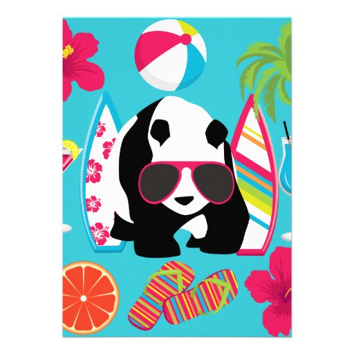 Funny Panda Bear Beach Bum Cool Sunglasses Surfing Personalized Invite