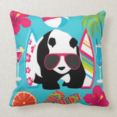 Funny Panda Bear Beach Bum Cool Sunglasses Surfing Throw Pillows