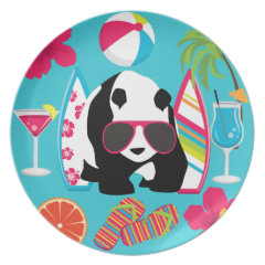 Funny Panda Bear Beach Bum Cool Sunglasses Surfing Plates