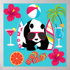 Funny Panda Bear Beach Bum Cool Sunglasses Surfing Print