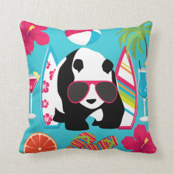 Funny Panda Bear Beach Bum Cool Sunglasses Surfing Throw Pillow