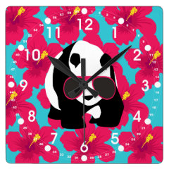 Funny Panda Bear Beach Bum Cool Sunglasses Tropics Square Wall Clock