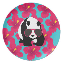 Funny Panda Bear Beach Bum Cool Sunglasses Tropics Plates