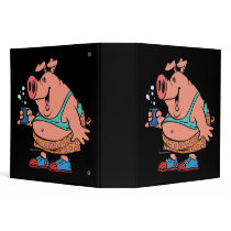 funny party animal pig hog cartoon 3 ring binders