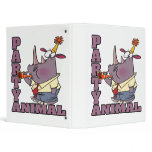 funny party animal rhino cartoon 3 ring binder