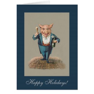 Funny Partying Pig - Vintage New Year/Christmas Card