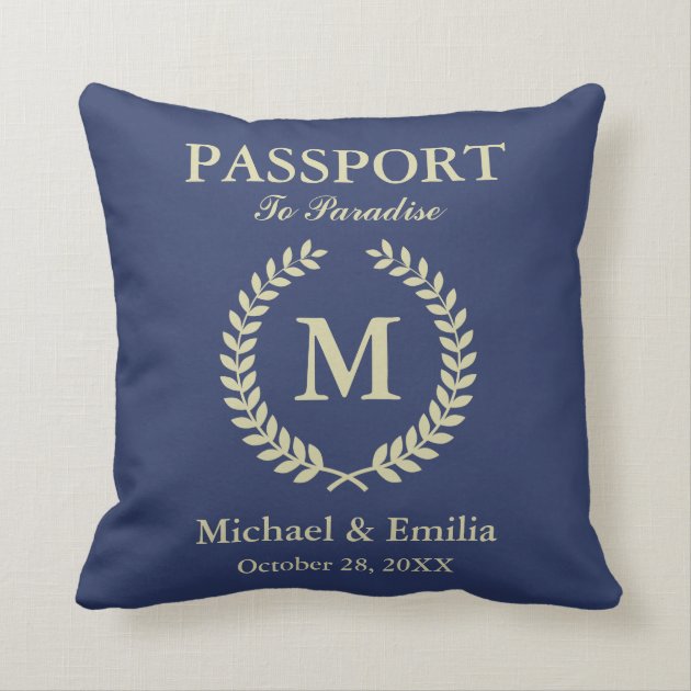 Funny Passport Look Laurel Wreath Monogram Name Pillow