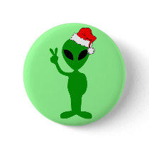 Funny peace alien santa button