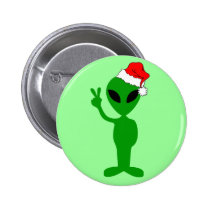 Funny peace alien santa buttons