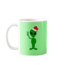 Funny peace alien santa mug