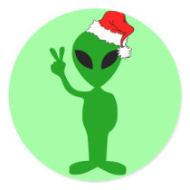 Funny peace alien santa sticker