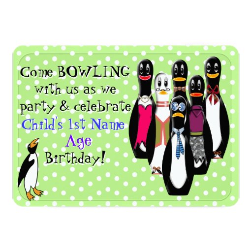 Funny Penguin Bowling Birthday Party Personalized Card | Zazzle