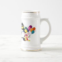 Funny penguin & clown cartoon mug