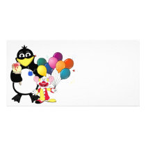 Funny penguin & clown cartoon customized photo card