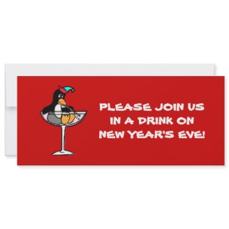 Funny Penguin New Year's Eve Invitations