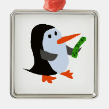 Funny Penguin with a Pickle Shirt Ornament