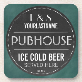 Funny Personalized Pubhouse Chalkboard Sign Beverage Coaster