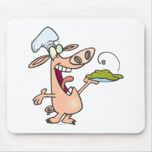 funny pig chef with pig slop dish cartoon mouse pad
