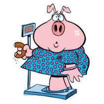 funny pig on a diet eating a donut on a scale photo sculptures