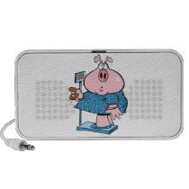 funny pig on a diet eating a donut on a scale ipod speaker