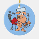 funny pig out BBQ barbecue piggy pig Christmas Ornament