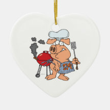 funny pig out BBQ barbecue piggy pig Christmas Tree Ornament