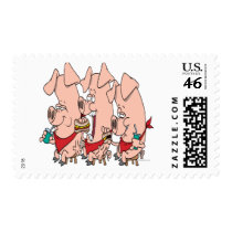 funny pig out party piggy cartoon stamp