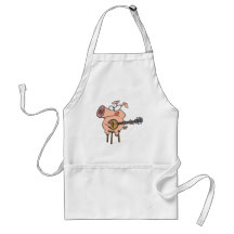 funny pig playing a banjo cartoon character aprons