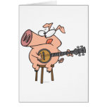 funny pig playing a banjo cartoon character cards