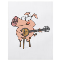 funny pig playing a banjo cartoon character flyer design