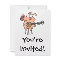 funny pig playing a banjo cartoon character personalized invitation