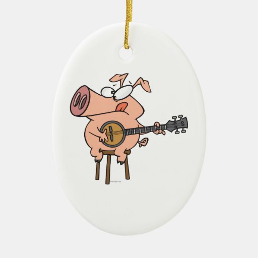 funny pig playing a banjo cartoon character christmas tree ornaments