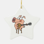 funny pig playing a banjo cartoon character christmas tree ornament