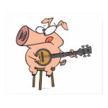 funny pig playing a banjo cartoon character posters