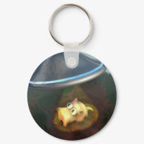 Funny Pig UFO Abduction Keychain by MDKgraphics Funny Pig UFO Abduction Keychain