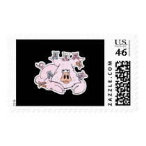 funny pig with baby piglets stamps