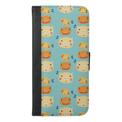 Funny Piggy Pattern and Cute Lovely Pig Head iPhone 6/6S Plus Wallet Case