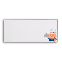 funny piggy pig waiter wearing chefs hat envelope