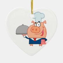 funny piggy pig waiter wearing chefs hat christmas tree ornament