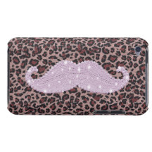 Funny Pink Bling Mustache And Animal Print Pattern iPod Touch Cover