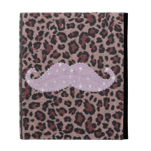 Funny Pink Bling Mustache And Animal Print Pattern iPad Folio Cases