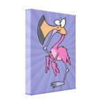 funny pink flamingo with foot in mouth stretched canvas prints
