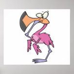 funny pink flamingo with foot in mouth posters