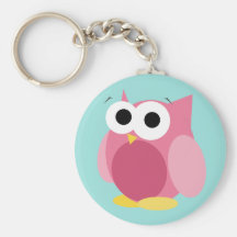 Funny Pink Owl - Teal Keychain