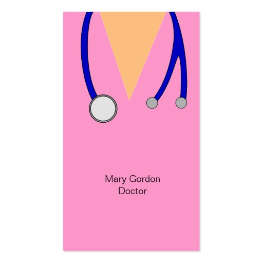 Funny Pink Scrubs and Stethoscope Medical Doctor Business Card (front side)